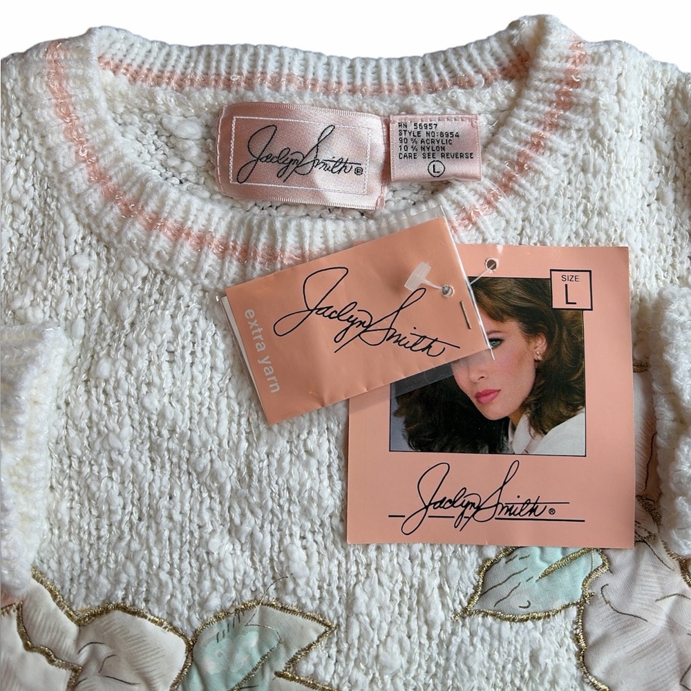Jaclyn Smith Vintage Floral Sweater L Cottagecore 80s Pastel Pearl Granny NWT - Picture 5 of 8